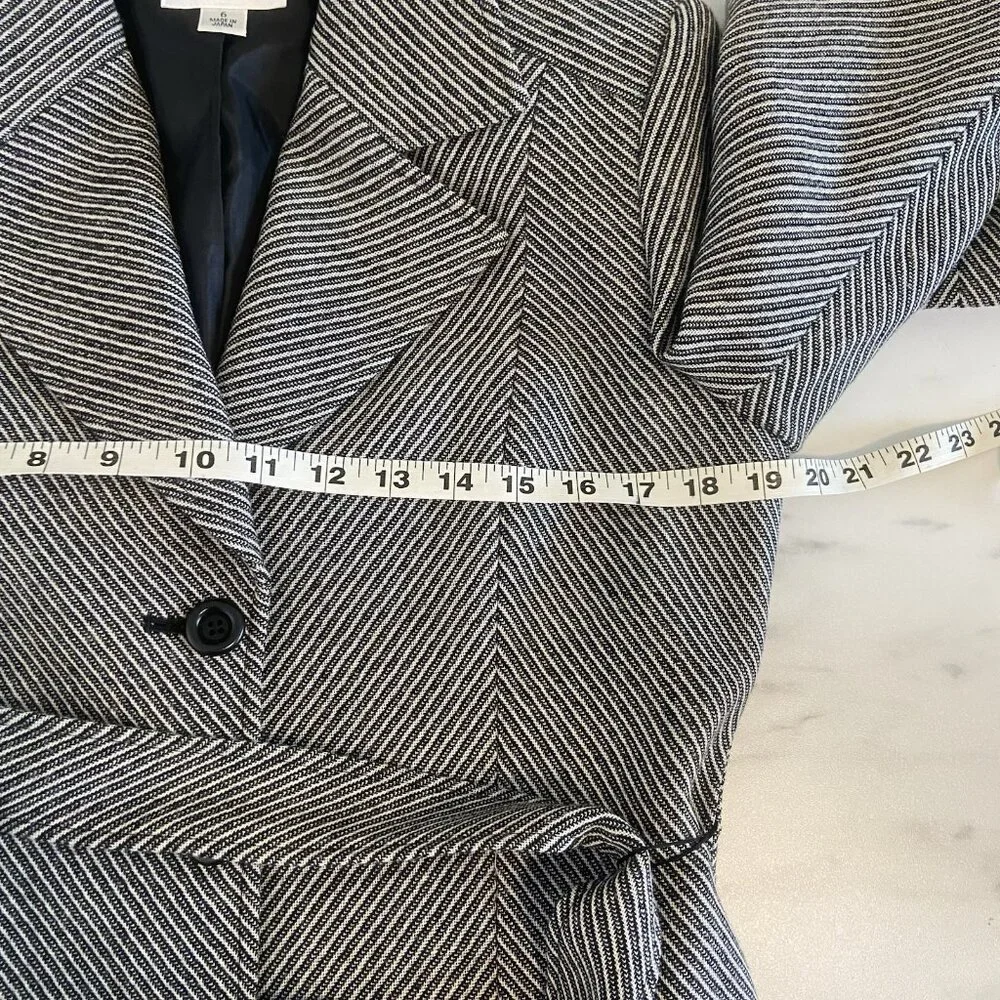 Talbots Blazer Jacket Women's 6 Black & White Striped Tie Waist‎ Notch Lapel